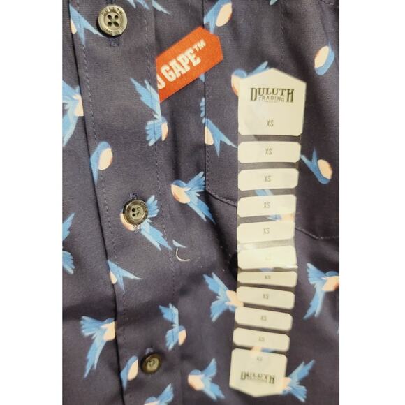 Duluth Trading Co Wrinklefighter Button Up Shirt Bird Print XS NEW - Picture 6 of 10